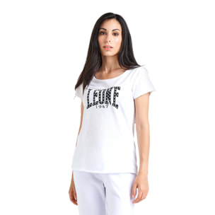 Camiseta de manga corta de mujer con logotipo grande de lujo