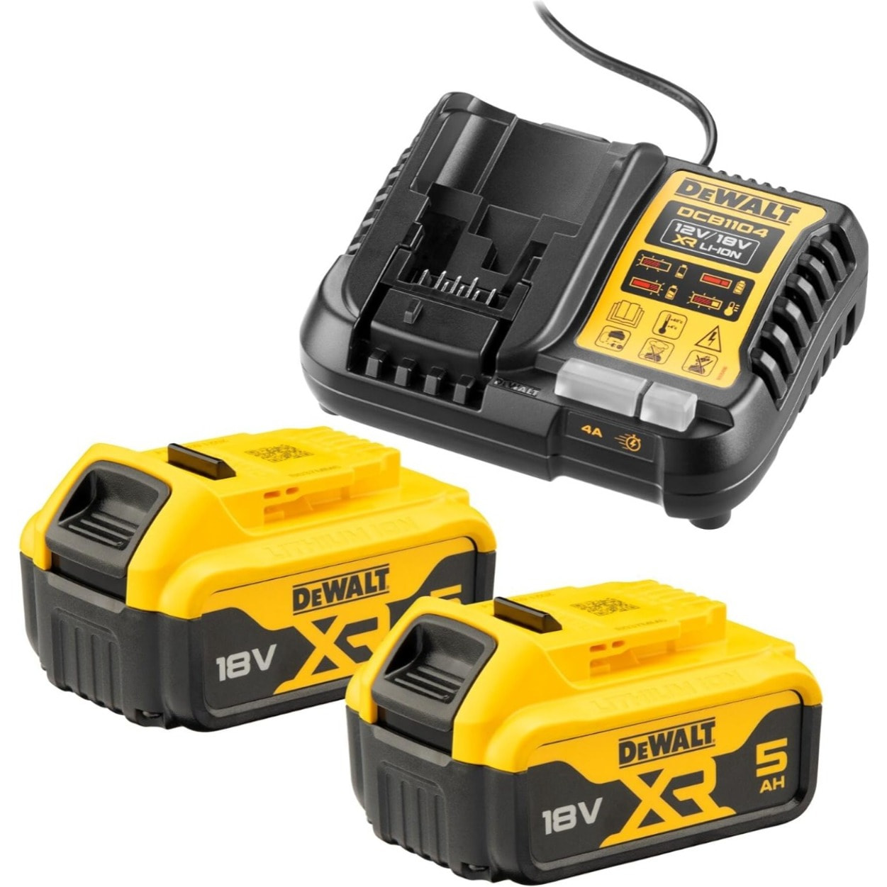 Pack énergie XR 18V - DEWALT - avec 2 batteries 18V 5.0Ah + Chargeur universel 12V/18V - DCB1104P2-QW