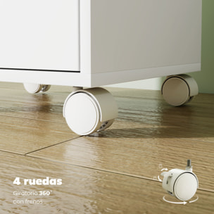 Cajonera Escritorio, Archivador Móvil con 6 Cajones, Soporte para Impresora con Ruedas, Guías Deslizantes Silenciosas, para Oficina, Casa, Blanco