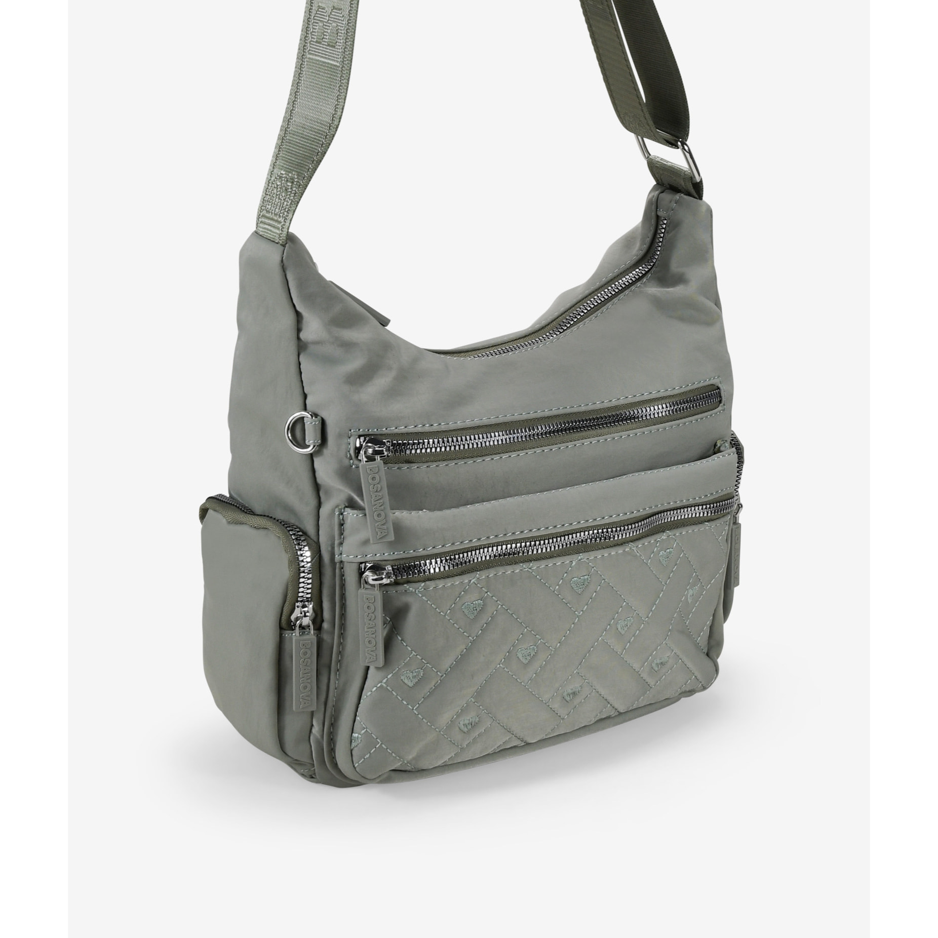 Bolso bandolera taupe con cremalleras