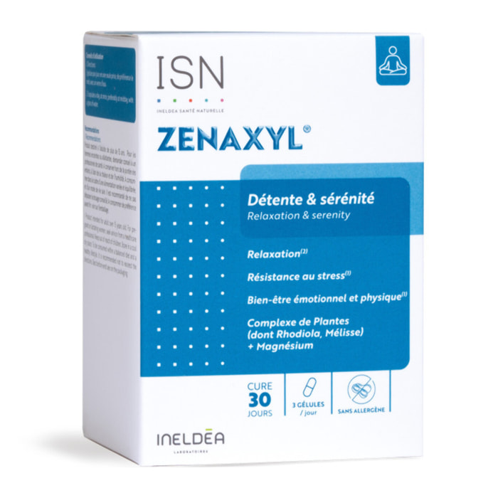 ISN - Zenaxyl - Aide à surmonter le stress et la fatigue - Favorise la relaxation & Contribue à l'équilibre nerveux - 90 gélules végétales