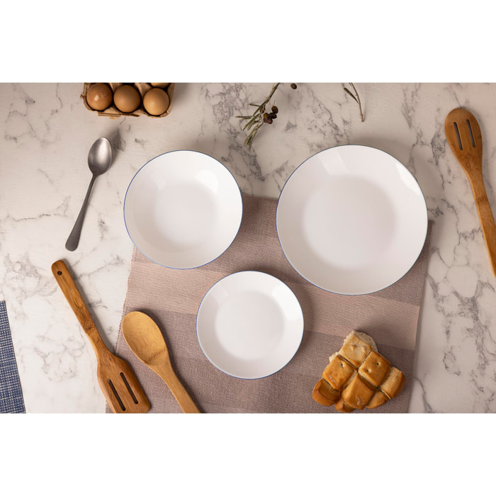 Juego de vajilla de 12pzs blanco con borde azul san ignacio