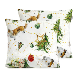Lot de 2 housses de coussin en velour de Noël PUPPIES 45x45 cm