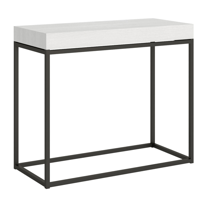 Console extensible 90x40/300 cm Nordica Frêne Blanc cadre Anthracite