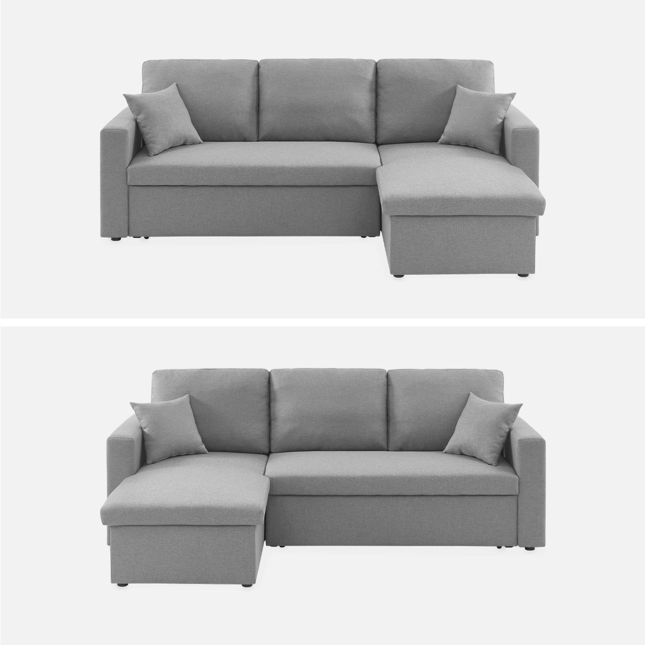 Canapé d'angle convertible en tissu gris clair - IDA - 3 places. fauteuil d'angle réversible coffre rangement lit modulable