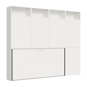 Armoire lit escamotable horizontal 1 couchage 85 Kando avec matelas composition B Frêne Blanc