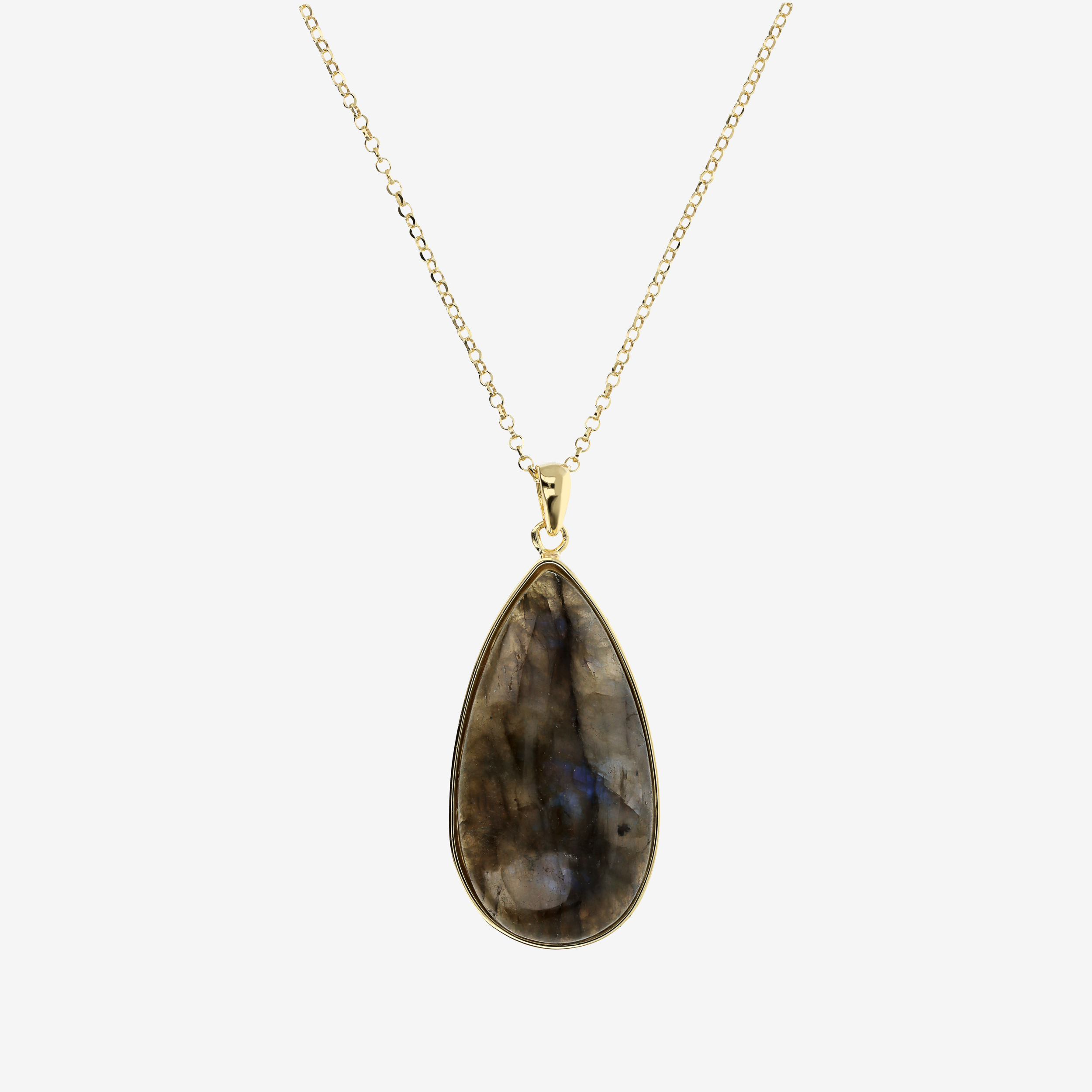 Collana Maglia Brillantina in Argento 925 placcato Oro giallo 18Kt con Pendente a Goccia in Labradorite Estraibile