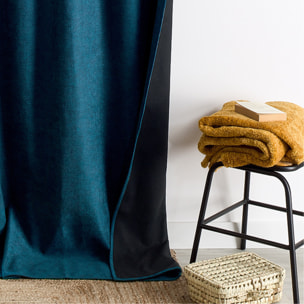 Rideau thermique phonique et semi occultant à galons fronceurs KONFOR - Bleu Paon