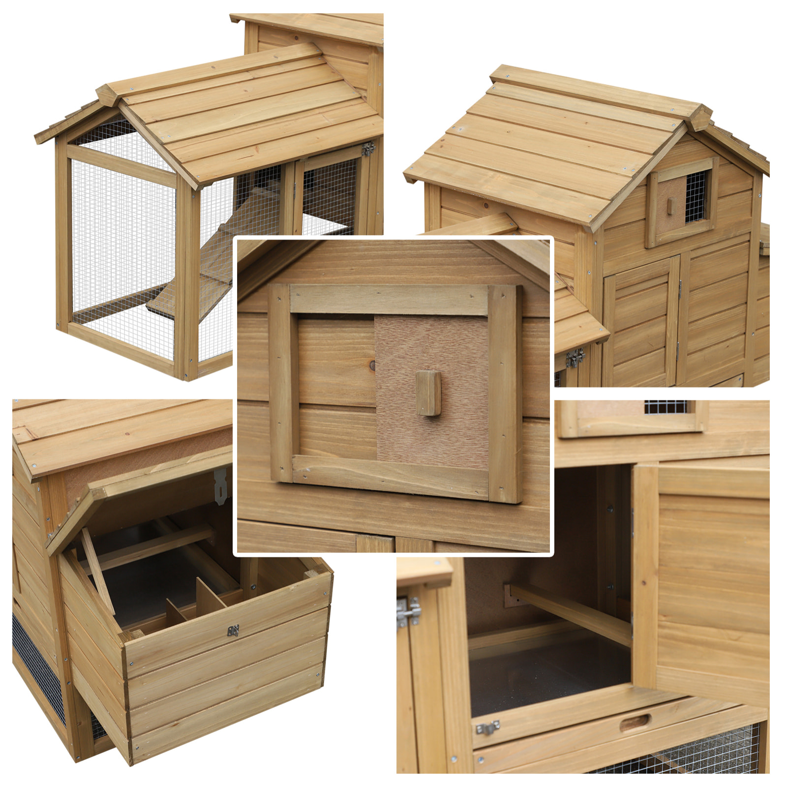 Petit poulailler cottage cage à poules sur pied dim. 151L x 54l x 87H cm multi-équipement bois massif de pin