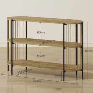 Mesa de Consola con Cuerda de Papel Trenzada a Mano Consola Recibidor de 3 Niveles con Marco de Acero Estilo Bohemio para Entrada Sala de Estar 124x43,5x80 cm Natural