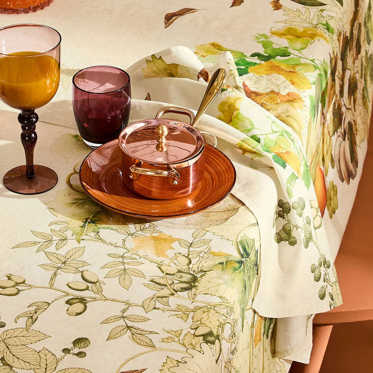 Serviette lin & coton lavé 190 g/m² imprimé beige orange Delices d'automne potiron