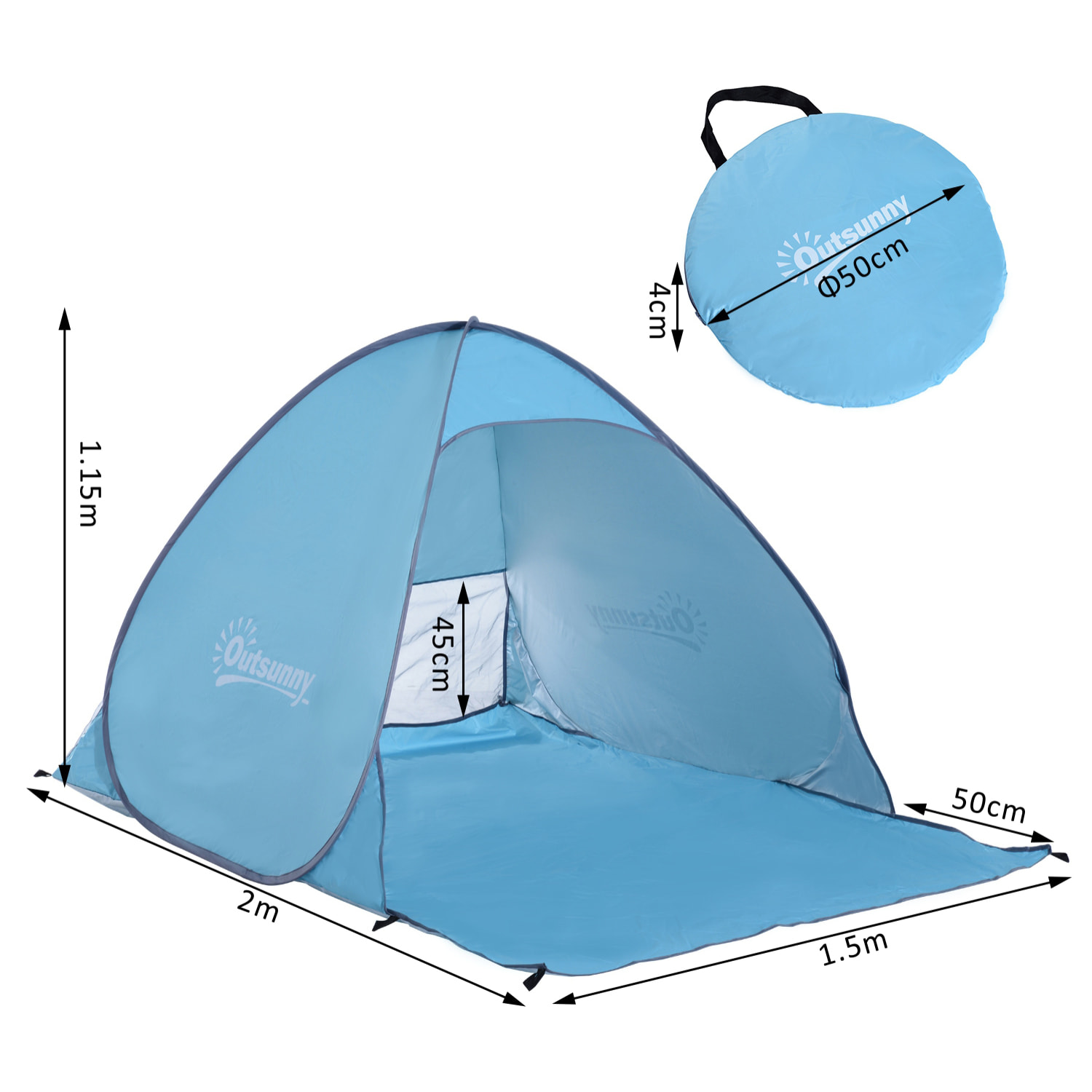 Abri de plage tente de plage pliable pop-up automatique instantané protection UV fenêtre arrière grand tapis de sol bleu ciel