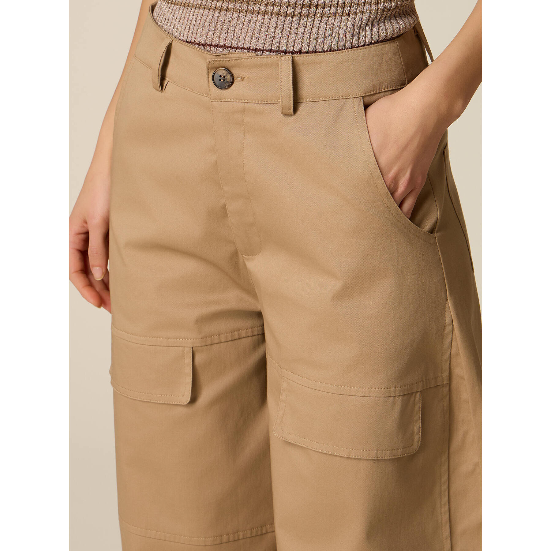 Oltre - Pantalones cargo mezcla de algodón - Beige