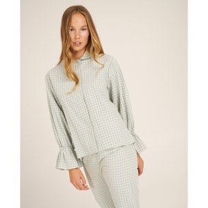Camiseta de pijama de mujer abotonada de cuadros vichy