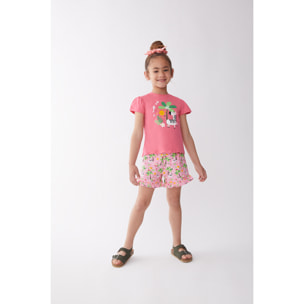 Conjunto Niña Veraniego 2 Piezas Camiseta Manga Corta Color Maquillaje con Estampado Zebra + Pantalón Corto Estampado Floral con Volantes | Color: Maquillaje | Street Monkey