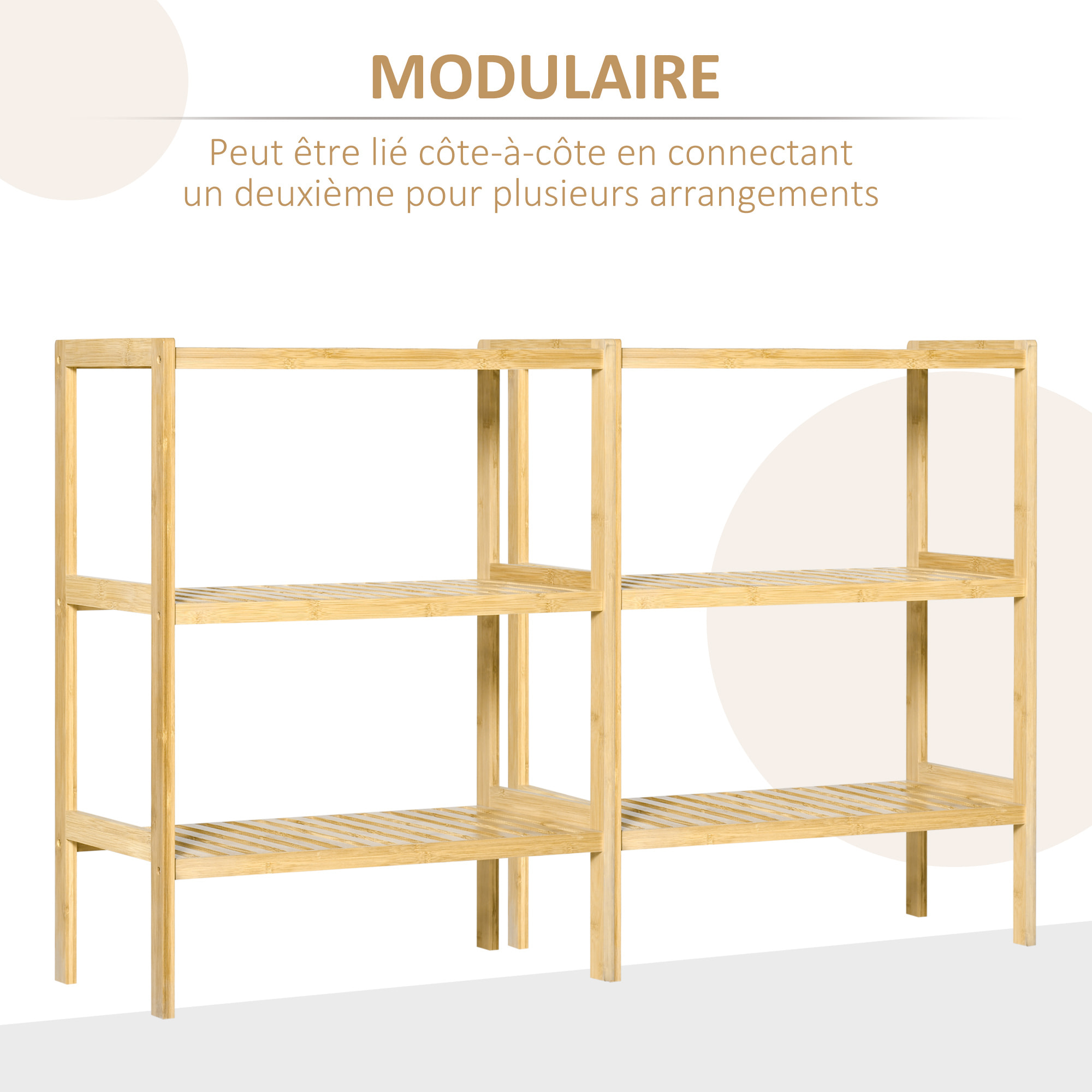 Etagère de rangement 3 niveaux sur pied - étagères à lattes - dim. 62L x 33l x 80H cm - bois de bambou