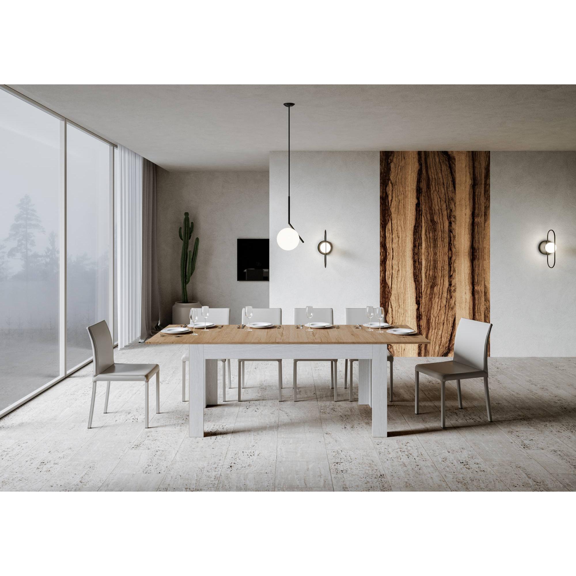 Mesa extensible 90x160/220 cm Bibi Mix tapa Roble Natural patas Fresno Blanco