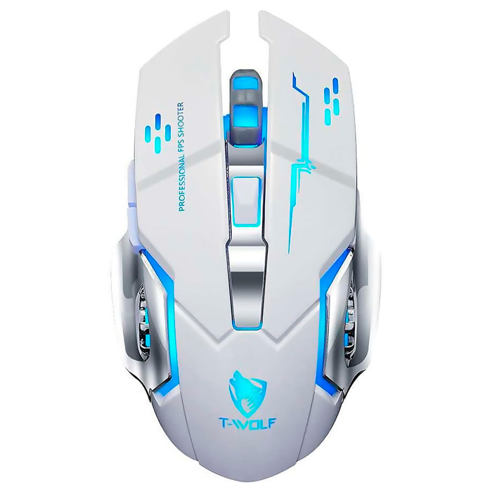 Ratón gaming inalámbrico Plug and Play. Con 3 niveles de DPI, iluminación RGB y 6 botones.
