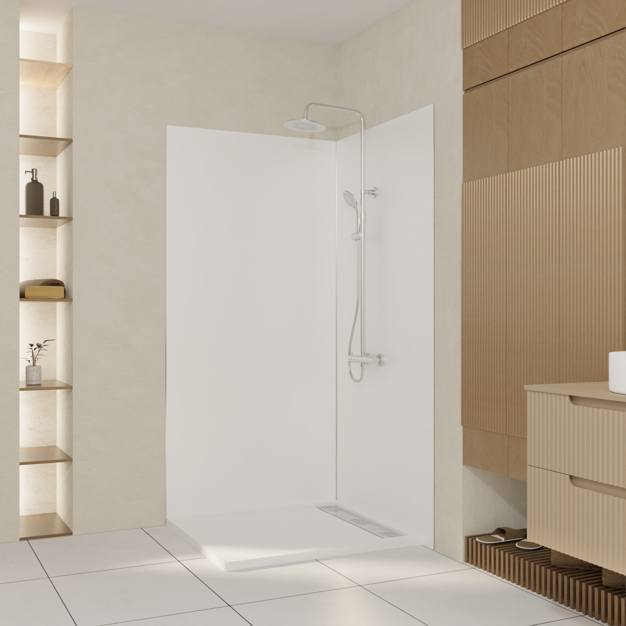 Lot de 2 Panneaux Muraux Aluminium Blanc 90+120 x 210 cm avec Profilés Chrome - WALL'IT