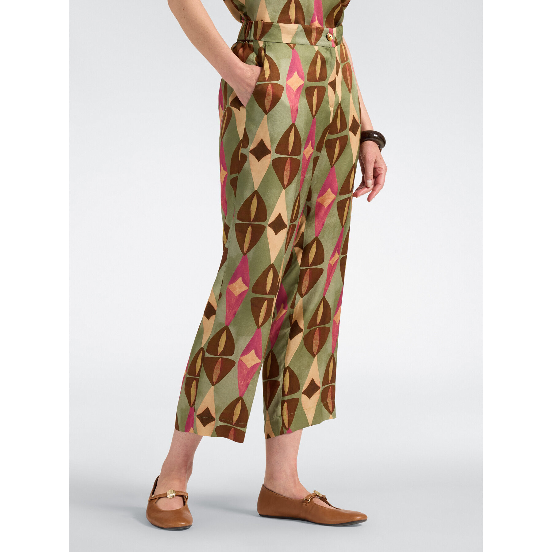 Elena Mirò - Pantaloni in viscosa stampata - Marrone