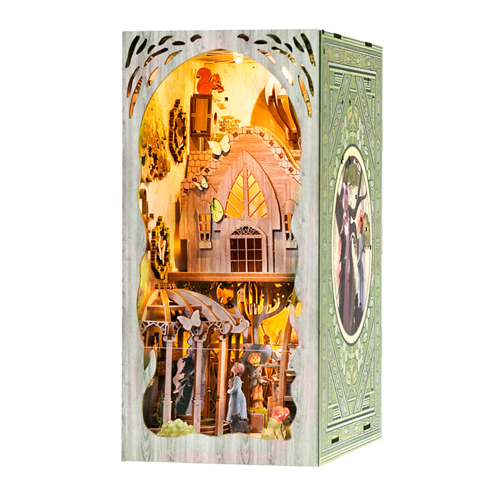 El viaje de Dorothy. Book Nook de madera, diseño 3D realista con gran detalle, cubierta y luces led. 292 piezas.