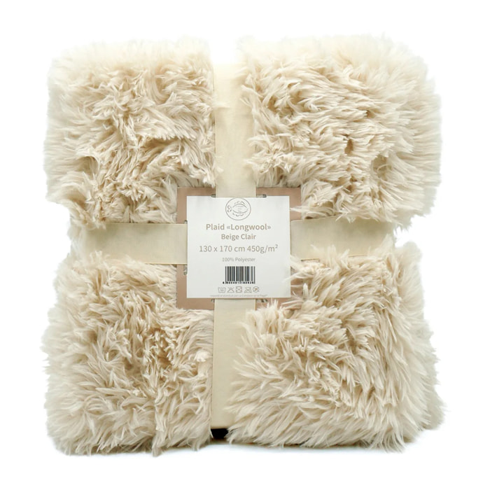 Plaid imitation poils longs - Longwool Beige Clair - 130x170cm - 450g/m²