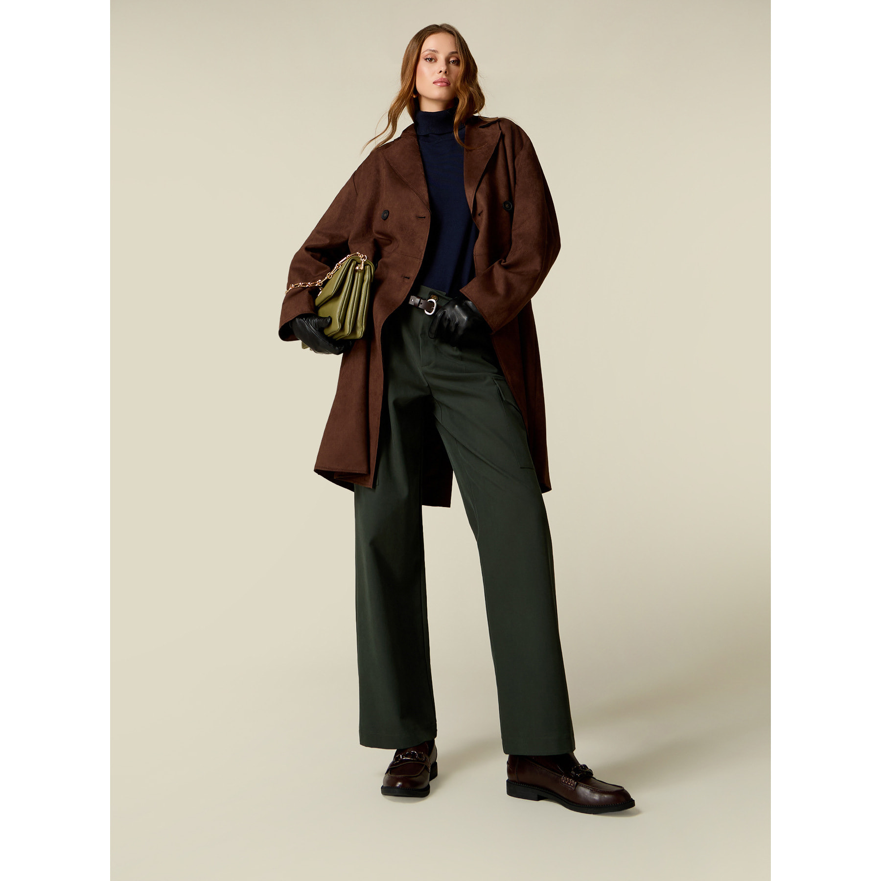 Oltre - Pantalones cargo de sarga - Verde militare