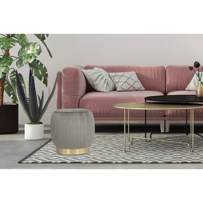 Pouf contenitore Lilje in velluto grigio con base in acciaio
