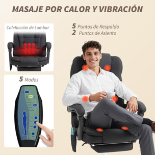 Silla de Oficina con 6 Puntos de Masaje Vibratorio, Silla de Escritorio Giratoria, Respaldo Reclinable 135Âº, Función Calefacción, Reposapiés Retráctil, Altura Ajustable, Control Remoto, Negro