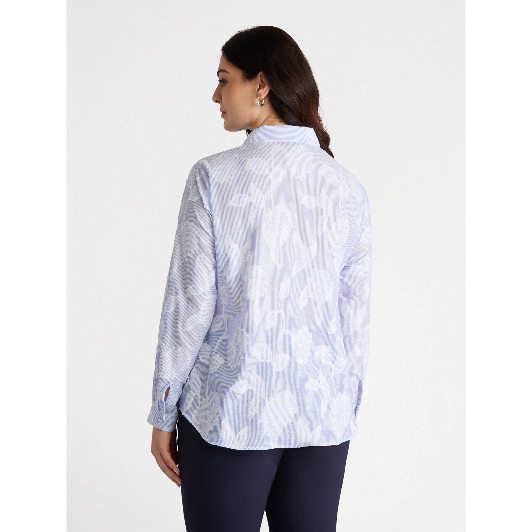Fiorella Rubino - Camisa de rayas con elaboración floral - Light - blue