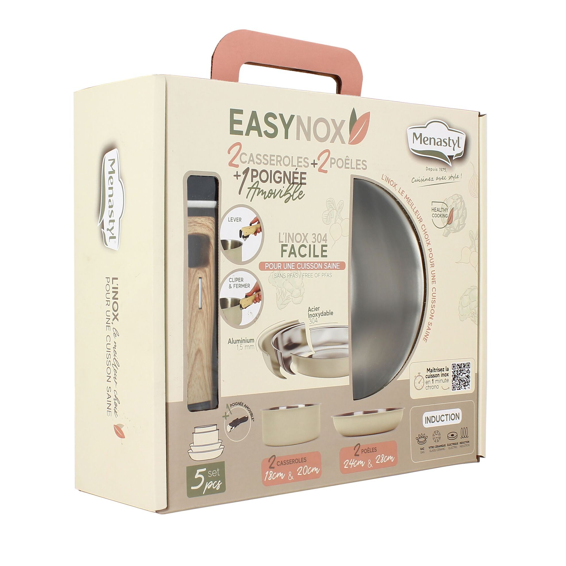 Batterie de cuisine 5 pièces en acier inoxydable - tous feux EASYNOX