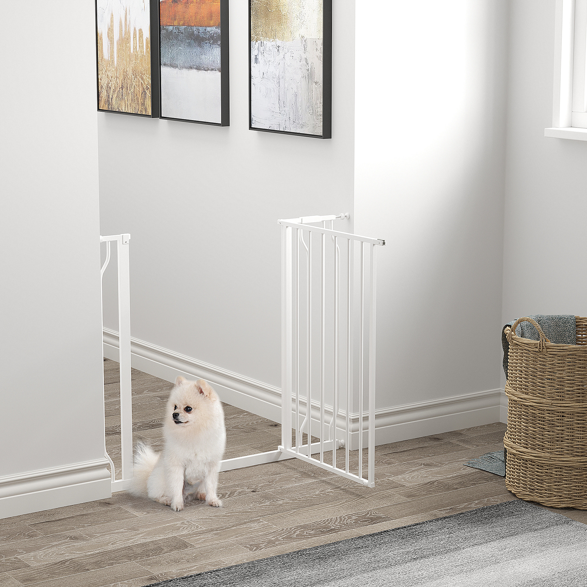 Barrera de Seguridad de Perros Extensible para Escaleras y Puertas 75-95 cm con Extensión Montaje a Presión Acero Altura 76 cm Blanco