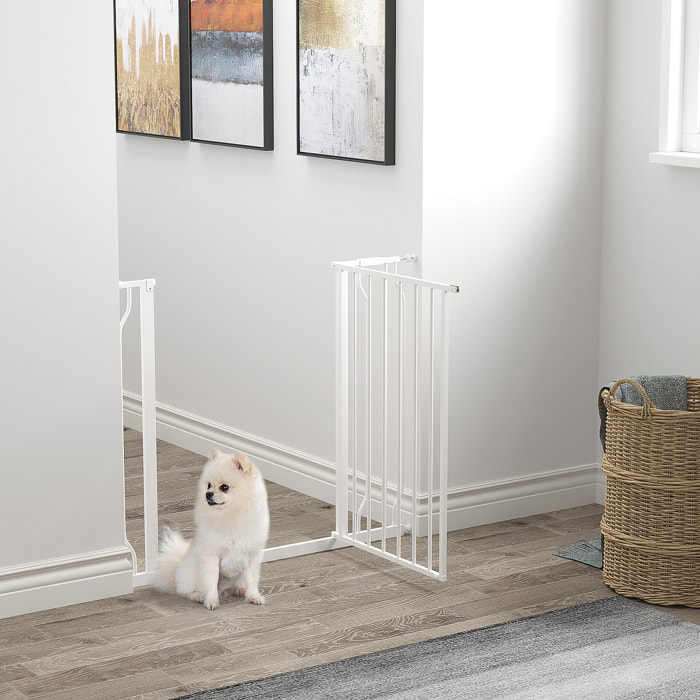 Barrera de Seguridad de Perros Extensible para Escaleras y Puertas 75-95 cm con Extensión Montaje a Presión Acero Altura 76 cm Blanco