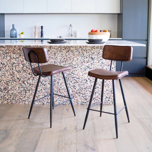Lot de 2 chaises de bar mi-hauteur 66 cm en cuir synthétique marron - Texas