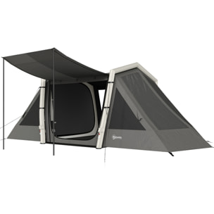 Tente gonflable camping 4 personnes 3 pièces auvent imperméabilité 3000mm gris
