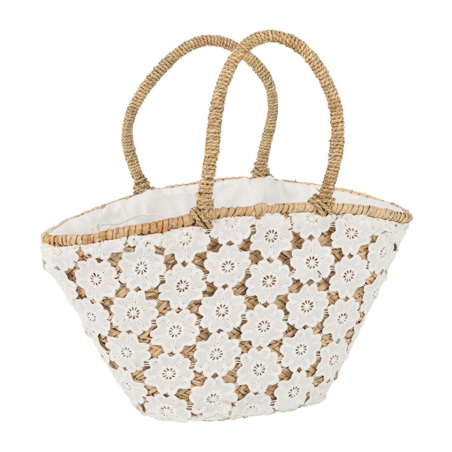 J-Line sac de plage Dentelle Fleur Motif - rotin - naturel/blanc