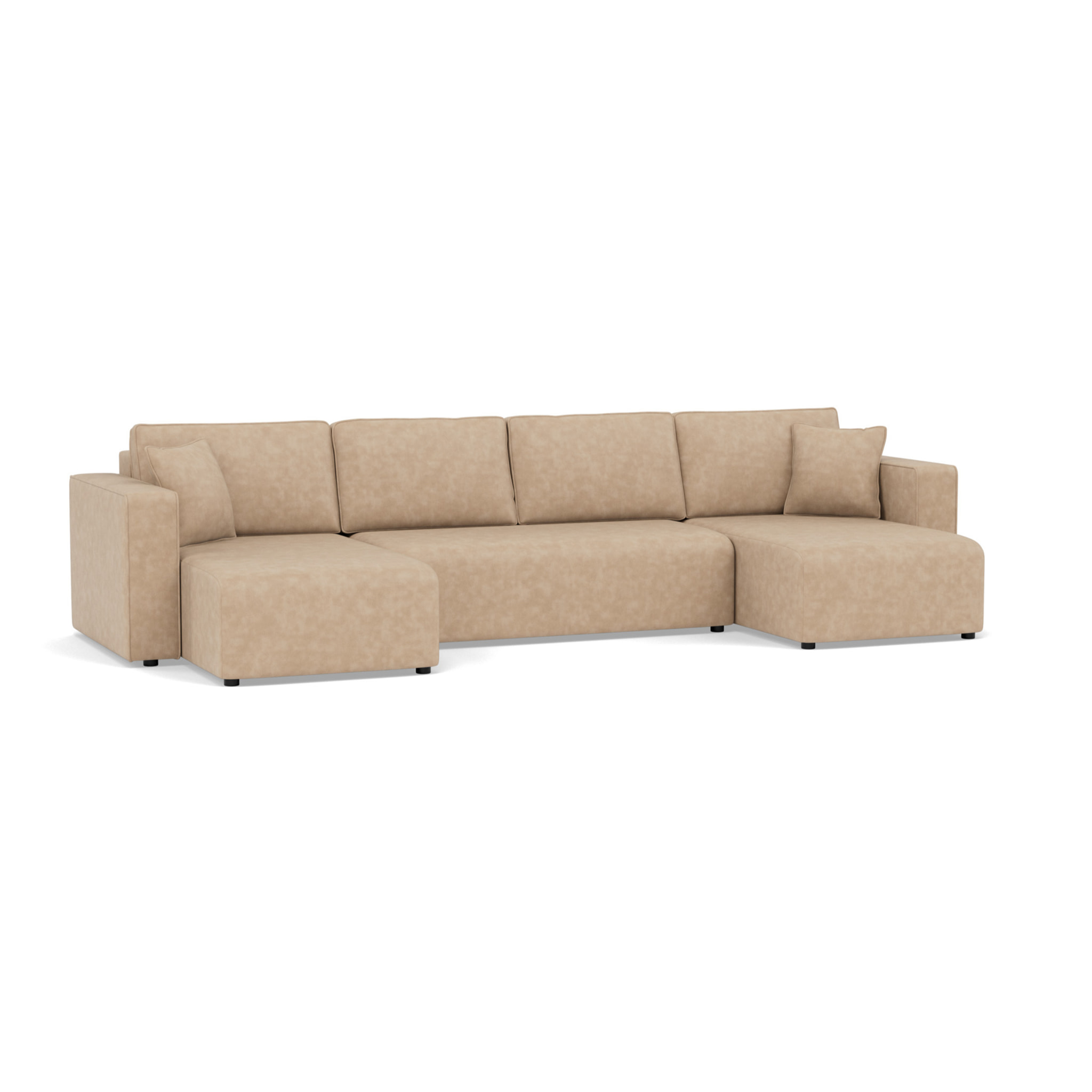 Topaze - canapé panoramique en U 7 places convertible avec coffre en simili - Beige