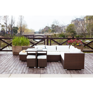 Salon de jardin encastrable 10 places en résine marron-blanc HAWAI