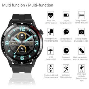 Smartwatch B30 con modalità multisport, cardiofrequenzimetro e sfigmomanometro, notifiche.