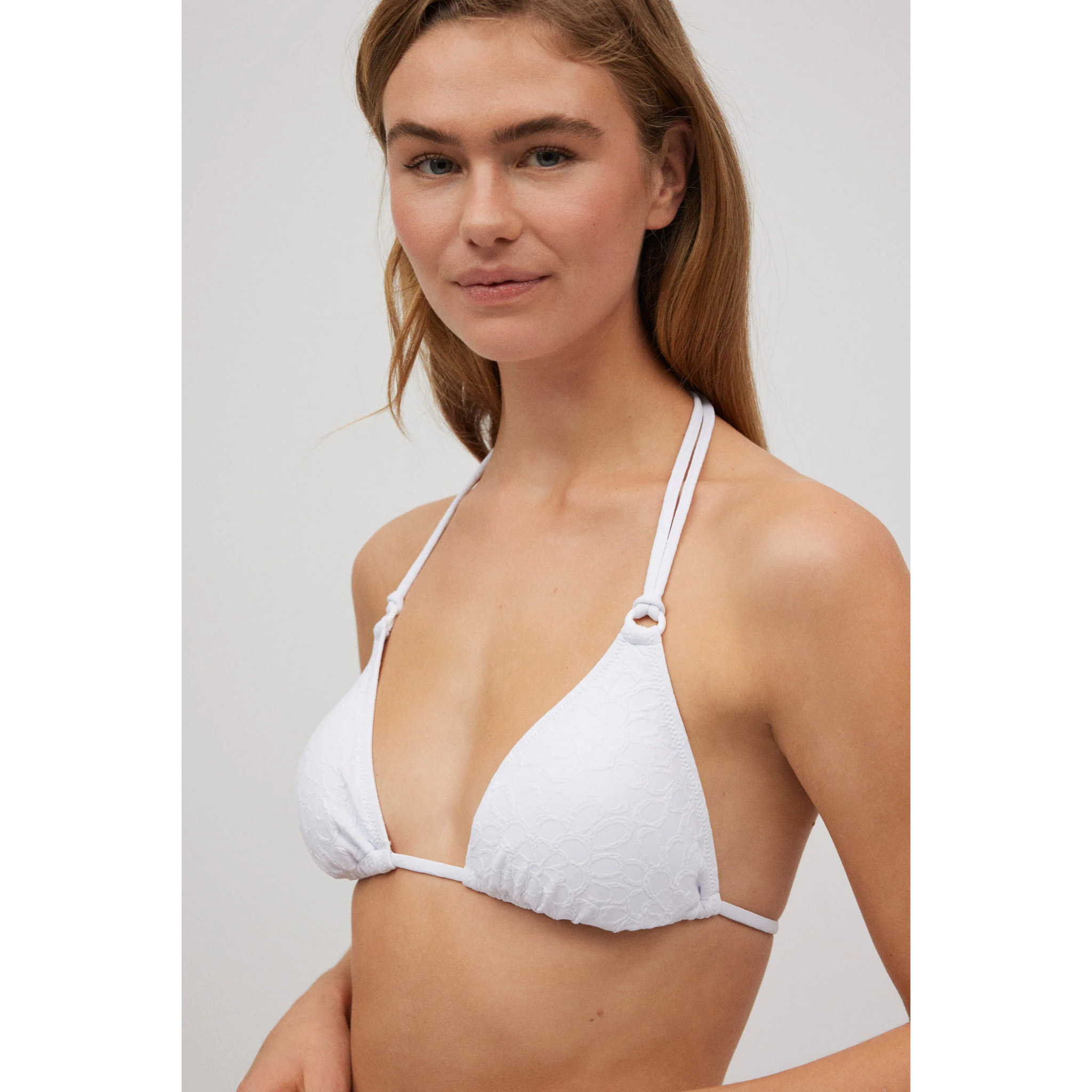 Set bikini a triangolo con trama bianca