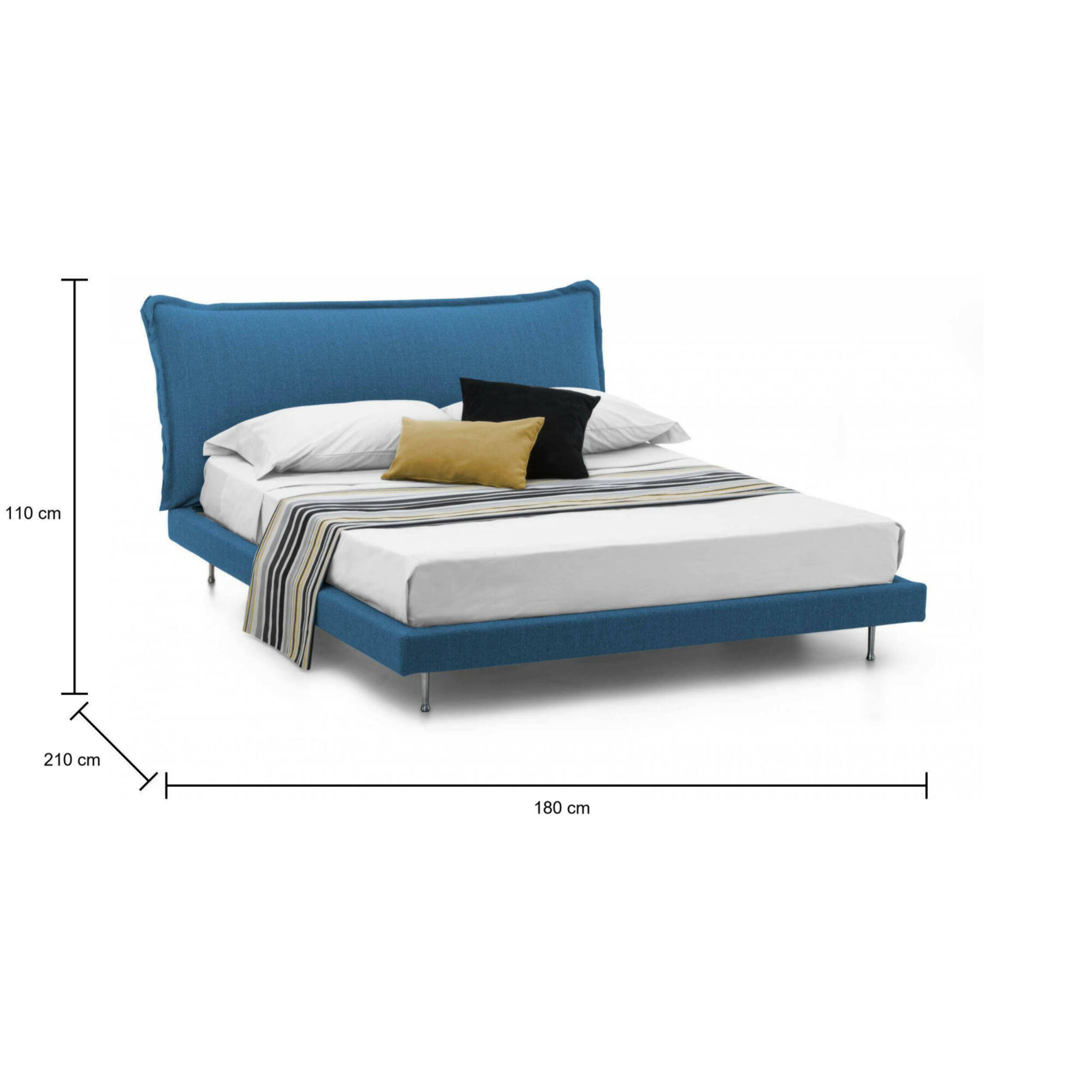 Letto matrimoniale Arcore, Letto fisso con rivestimento e testata in tessuto, 100% Made in Italy, adatto per materasso Cm 160x190, Blu