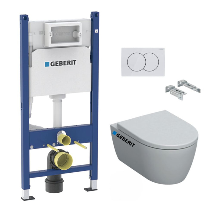Pack WC Bati-support Geberit Duofix  + WC Geberit sans bride iCon + Abattant softclose + Plaque blanche (iConGeb3)