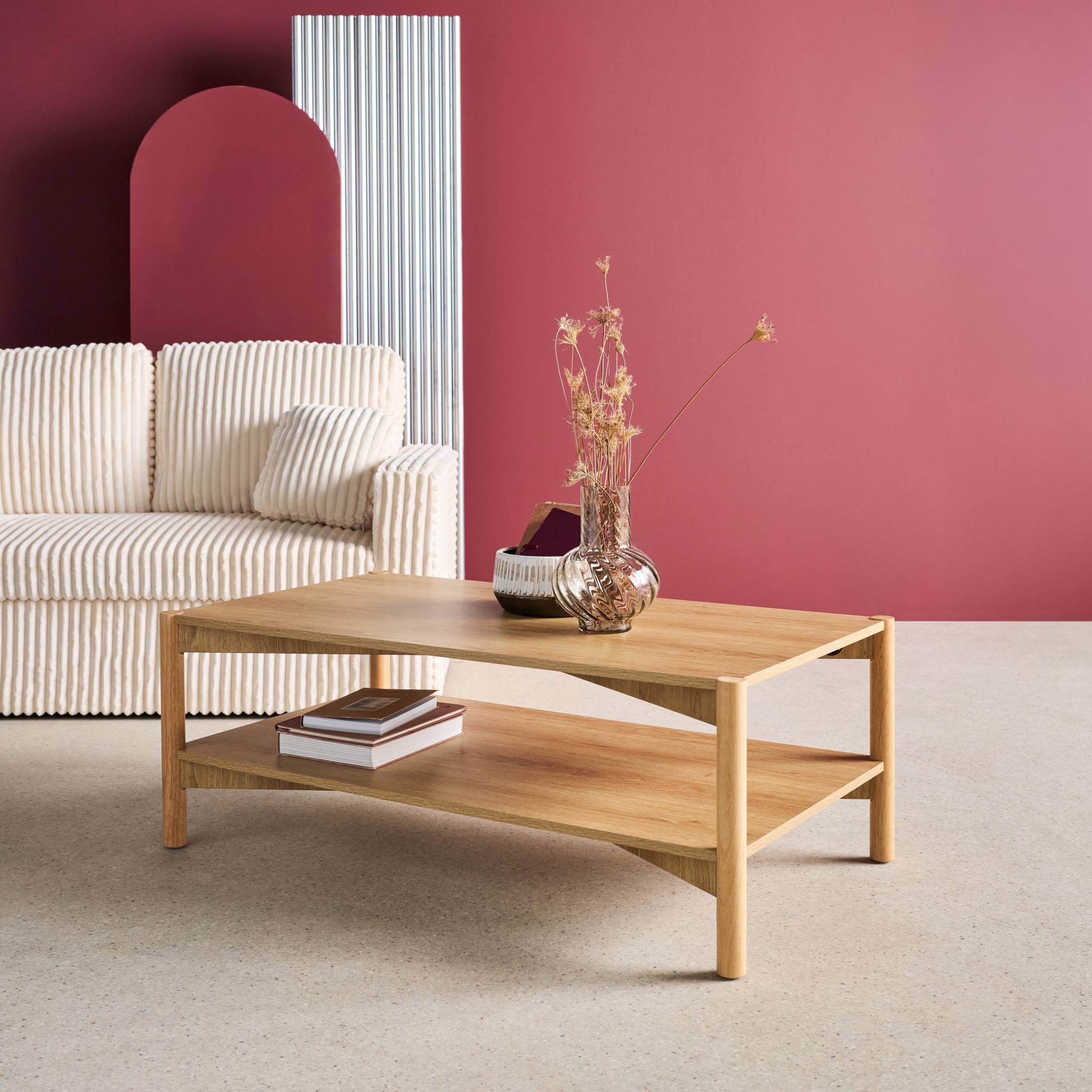 Table basse rectangulaire décor bois double plateau 110cm naturel - Harmony