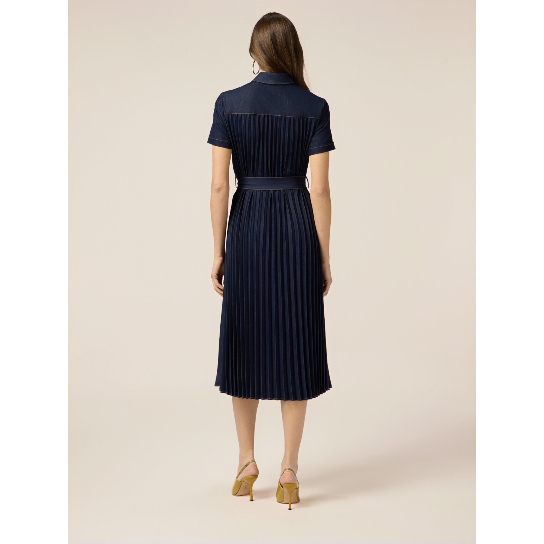 Oltre - Vestito chemisier lungo effetto denim - Blu