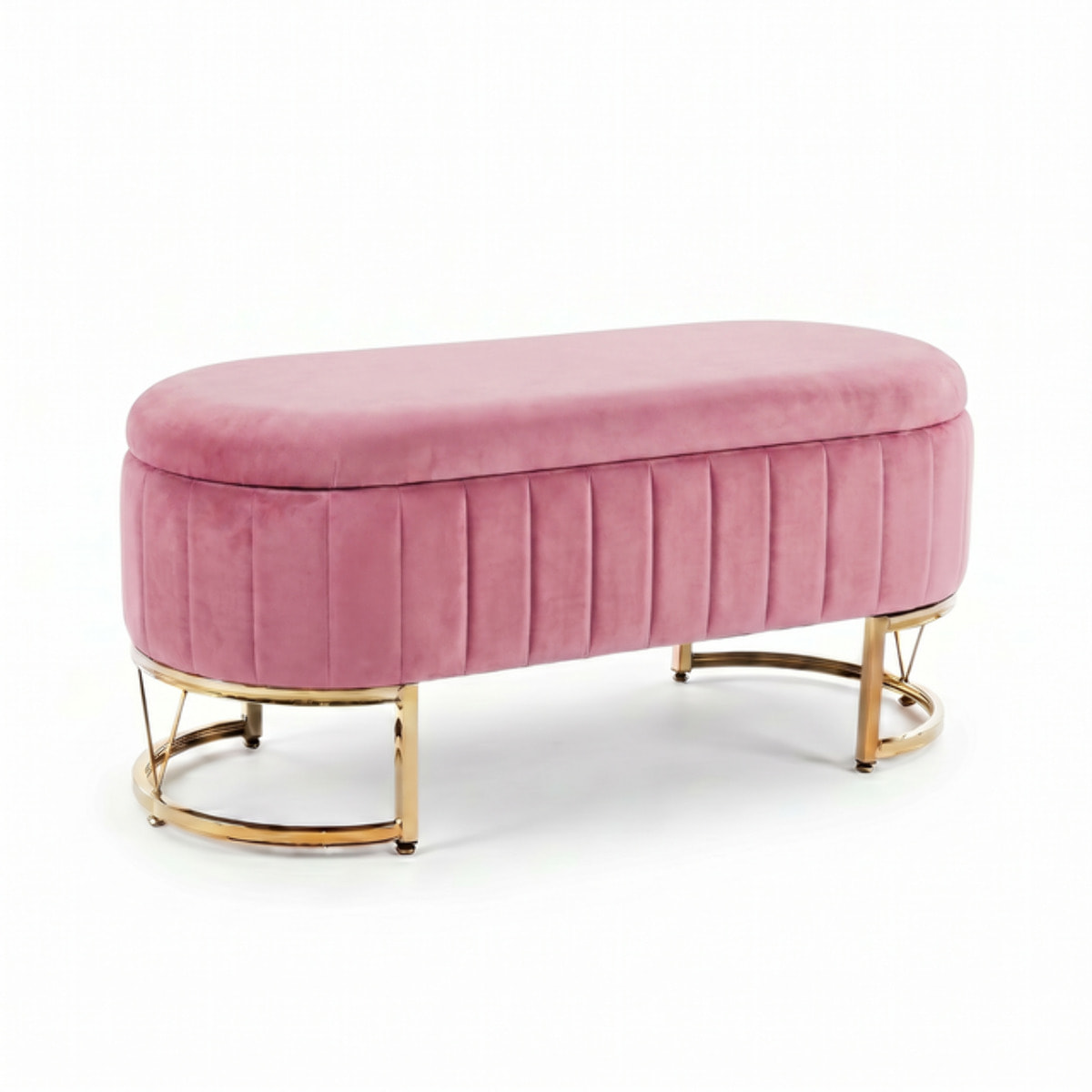 Panca Contenitore Ovale in Effetto Velluto con Ampio Vano Contenitore, Seduta Imbottita e Gambe in Acciaio, Design Elegante per Camera da Letto, Ingresso e Soggiorno