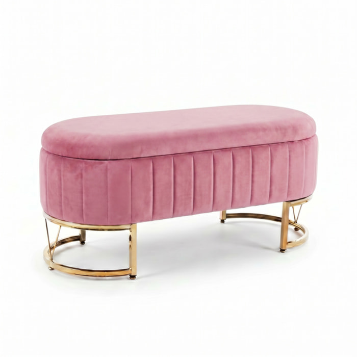 Panca Contenitore Ovale in Effetto Velluto con Ampio Vano Contenitore, Seduta Imbottita e Gambe in Acciaio, Design Elegante per Camera da Letto, Ingresso e Soggiorno