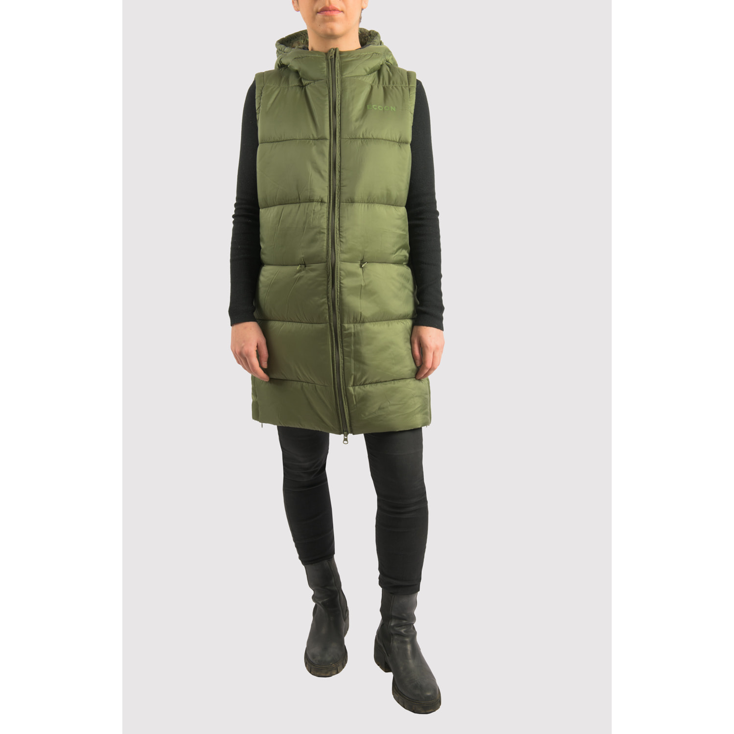 Chaleco para mujer ECOON Barcelona Long Vest - verde oscuro