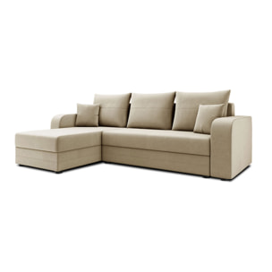 Harvey - Canapé d'angle réversible 4 places convertible avec coffre en velours - Beige