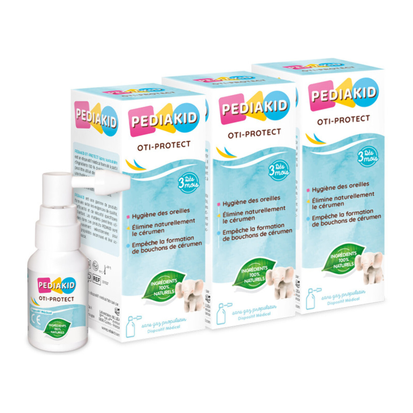 PEDIAKID - Oti-Protect - Spray Auriculaire - Hygiène de l'Oreille - Dès 3 Mois - Aide à Éliminer l'Excès de Cérumen - Prévient la Formation de Bouchons - Dispositif Médical - Lot de 3 Sprays