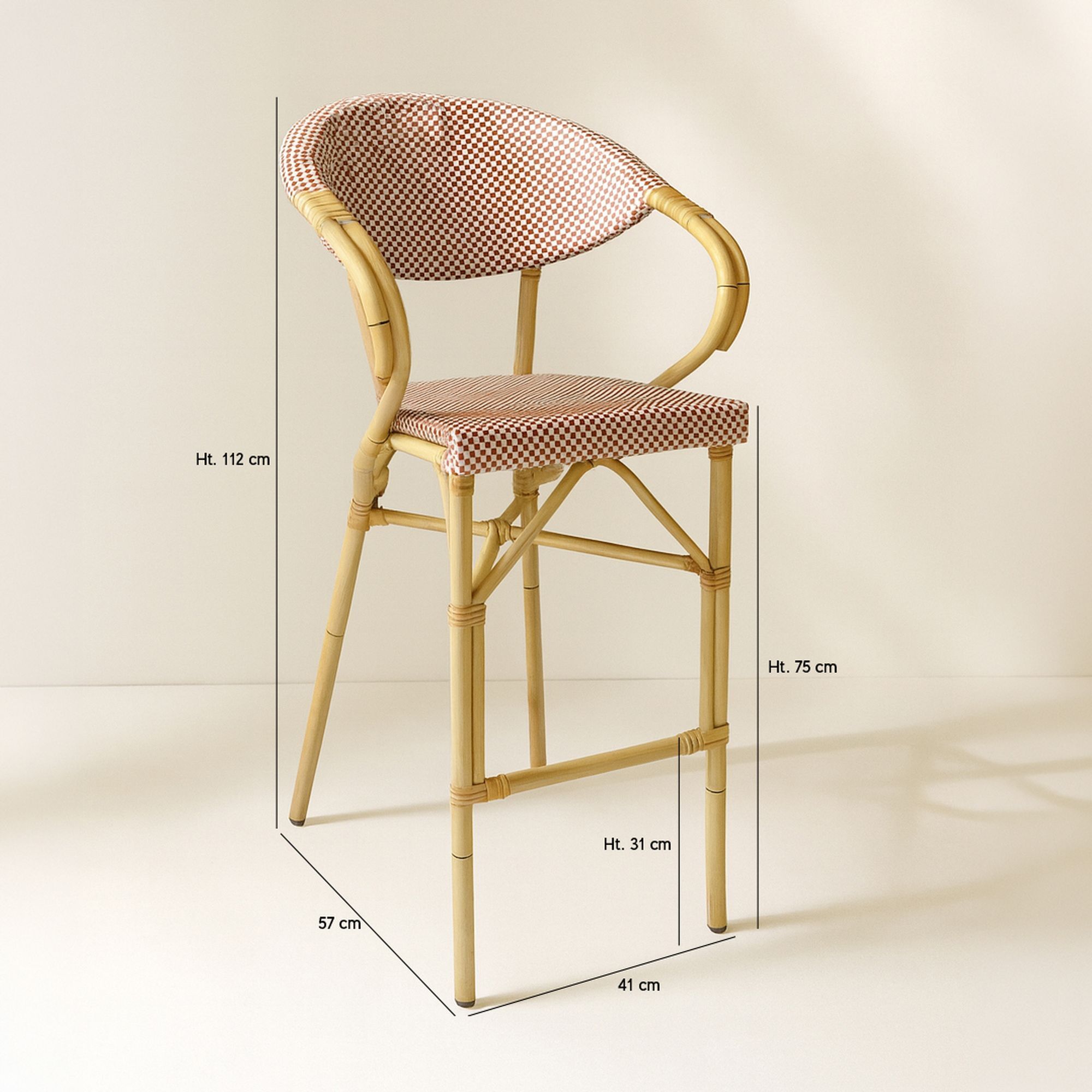 Lot de 2 fauteuils de bar extérieur en aluminium effet rotin rouge AMALFI